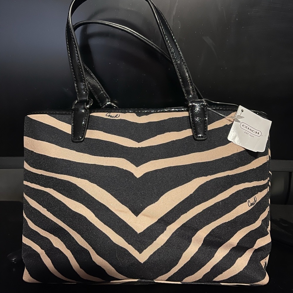 Coach Mini Bag Zebra Stripes, Black and Tan